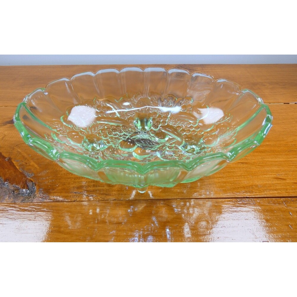 VTG Large Green Pressed Glass Serving Berry Bowl 12β